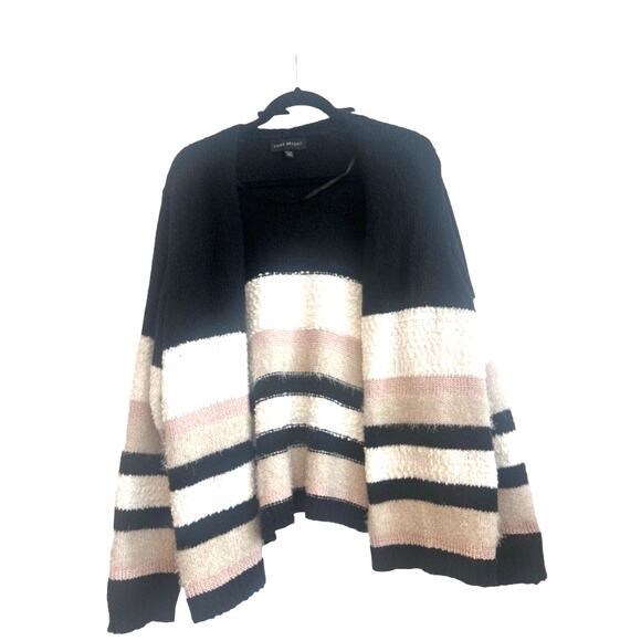 Lane Bryant Black, White, Tan, and Light Pink Open Front Knitted Cardigan - Picture 1 of 7